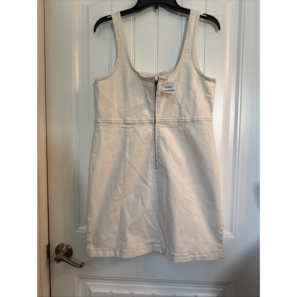 Cotton On Denim Off White Mini Dress Size Large NWT Zipper Detail